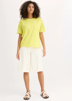 bonprix bonprix Camiseta con bordado calado Amarillo cítrico Best