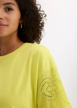 bonprix bonprix Camiseta con bordado calado Amarillo cítrico Best
