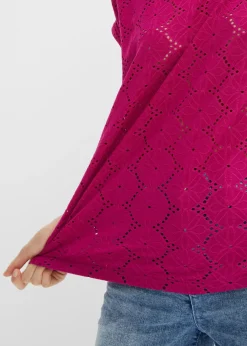 bonprix bonprix Camiseta con bordado calado Rosa fucsia Clearance