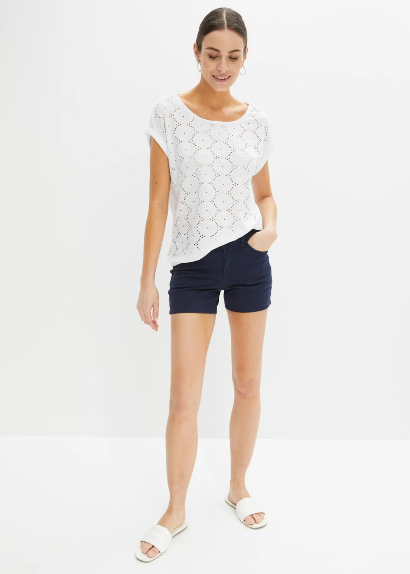 bonprix bonprix Camiseta con bordado calado Blanco New