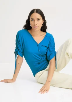 bonprix bonprix Camiseta con botones azul glaciar Clearance
