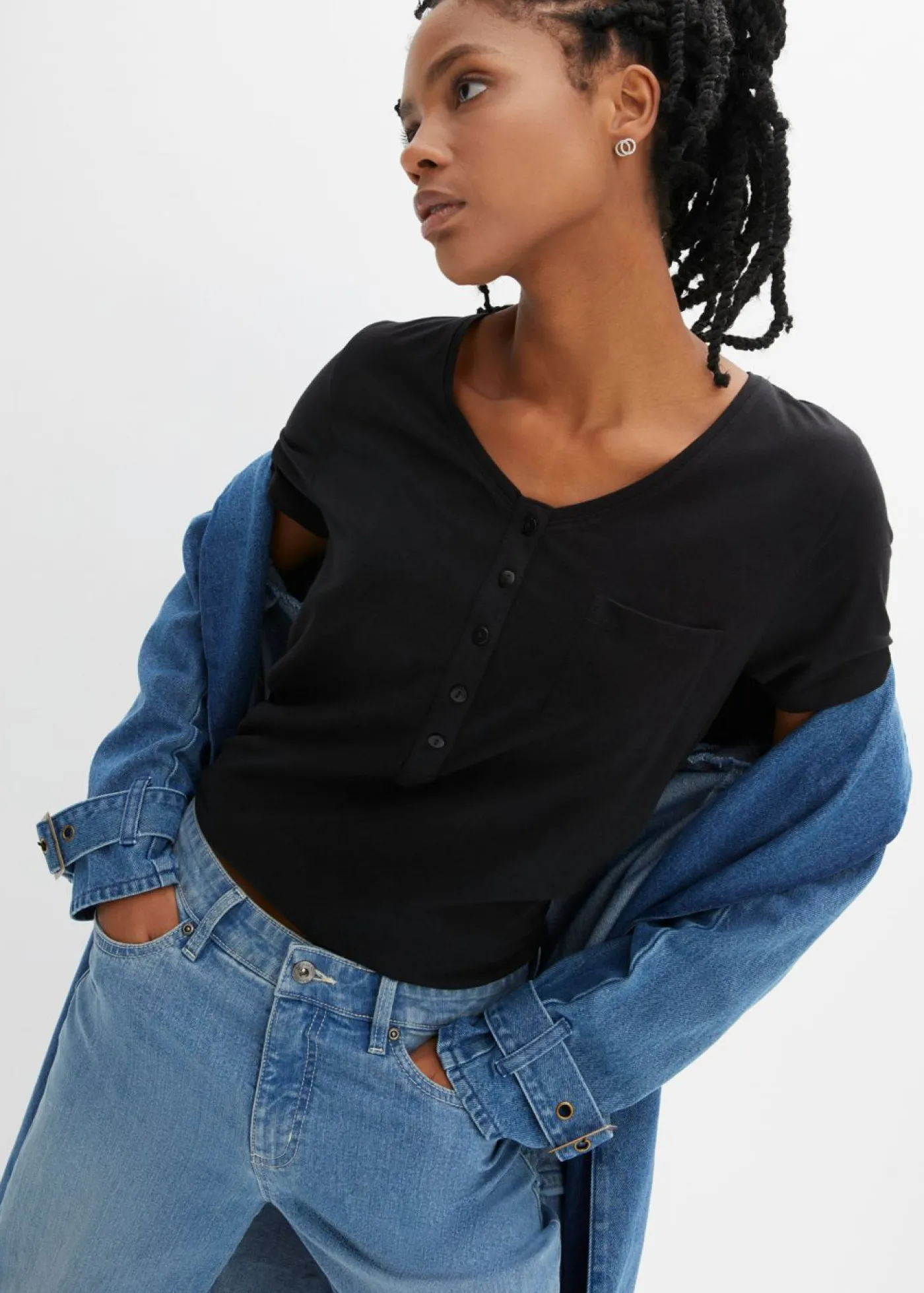 bonprix bonprix Camiseta con botones Negro Online