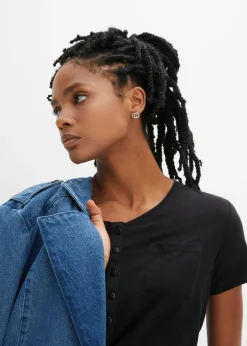 bonprix bonprix Camiseta con botones Negro Online