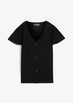 bonprix bonprix Camiseta con botones Negro Discount