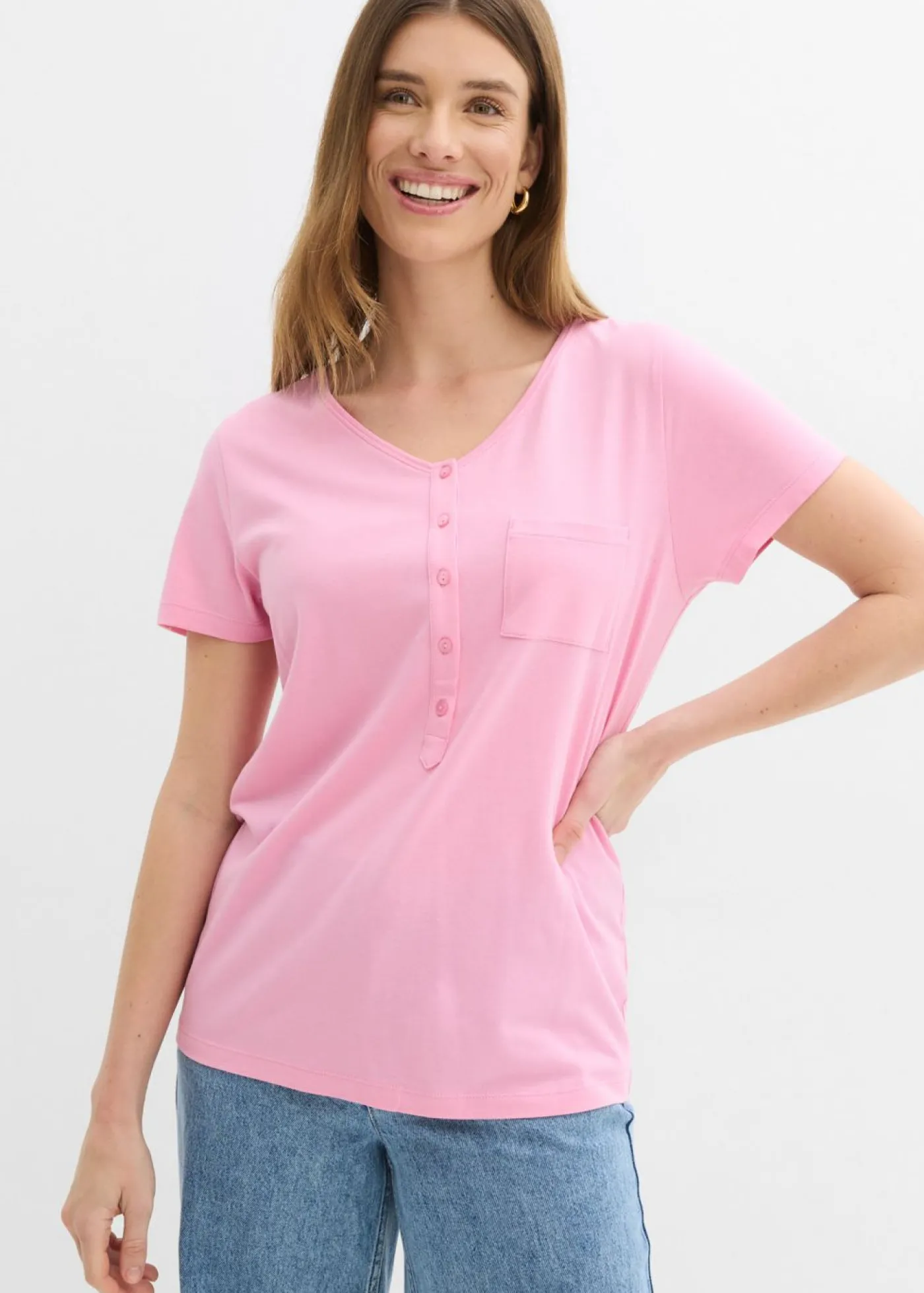 bonprix bonprix Camiseta con botones Rosa Online