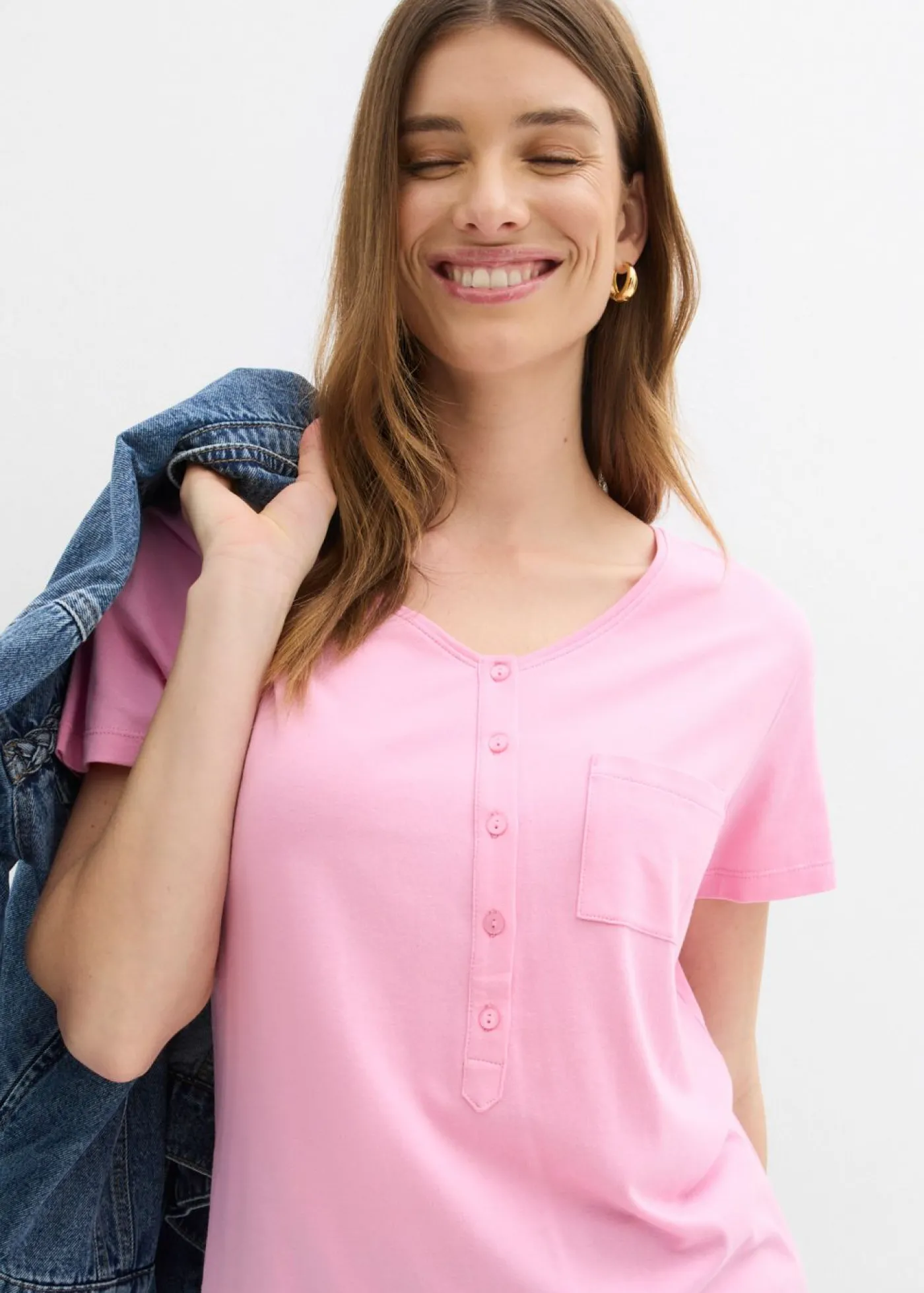 bonprix bonprix Camiseta con botones Rosa Online