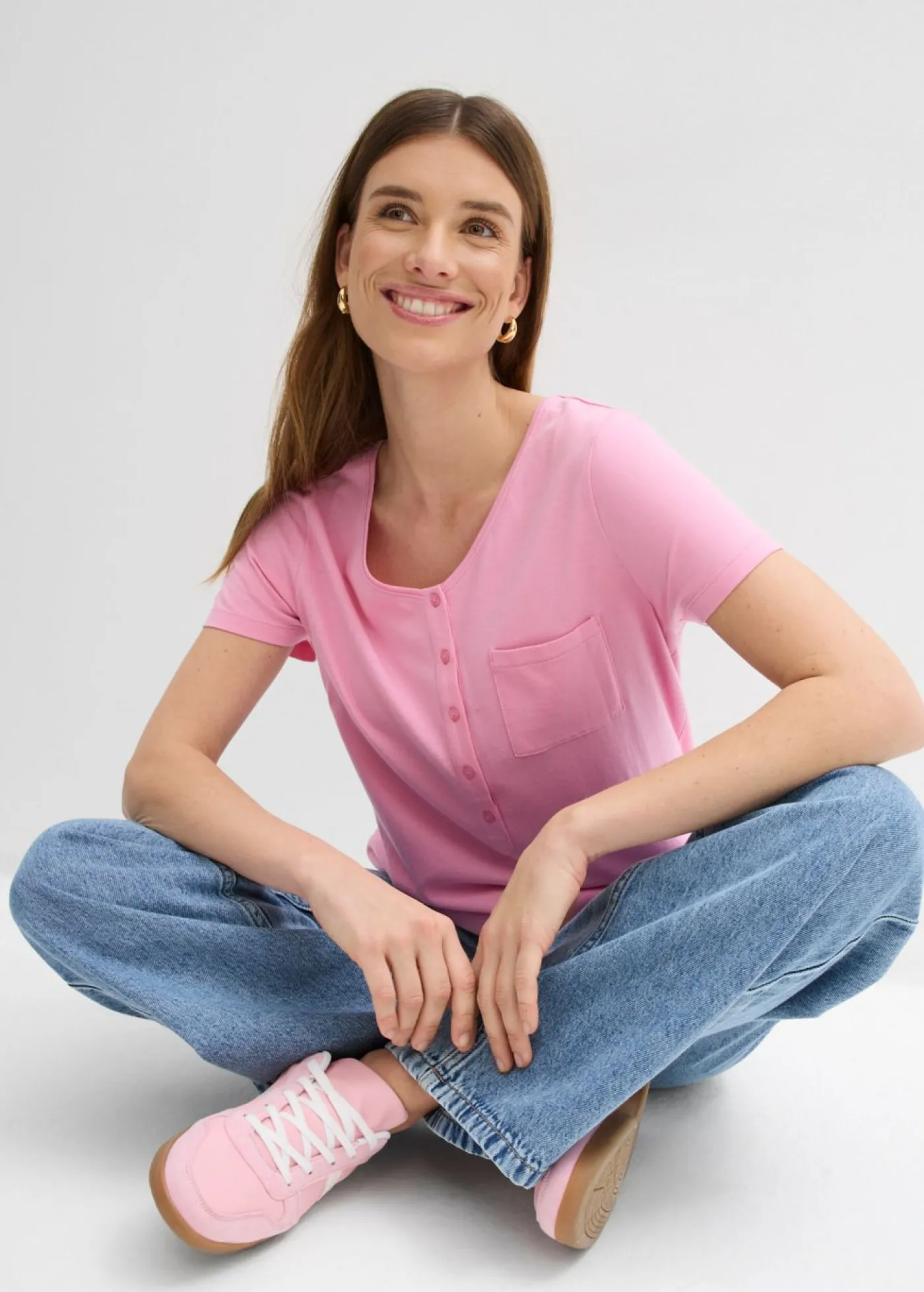 bonprix bonprix Camiseta con botones Rosa Online