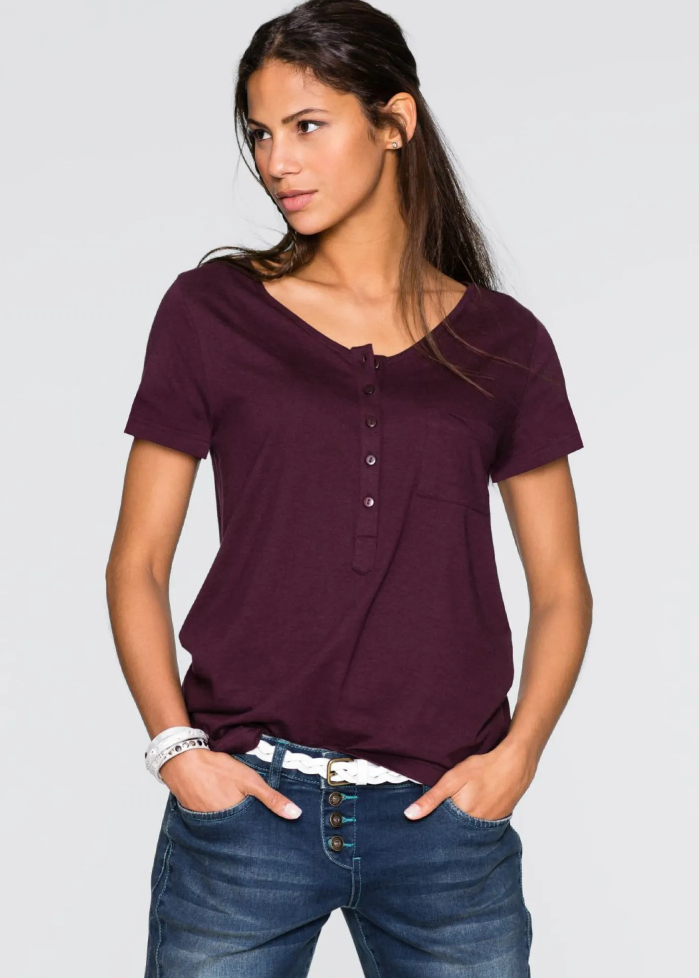 bonprix bonprix Camiseta con botones Burdeos New