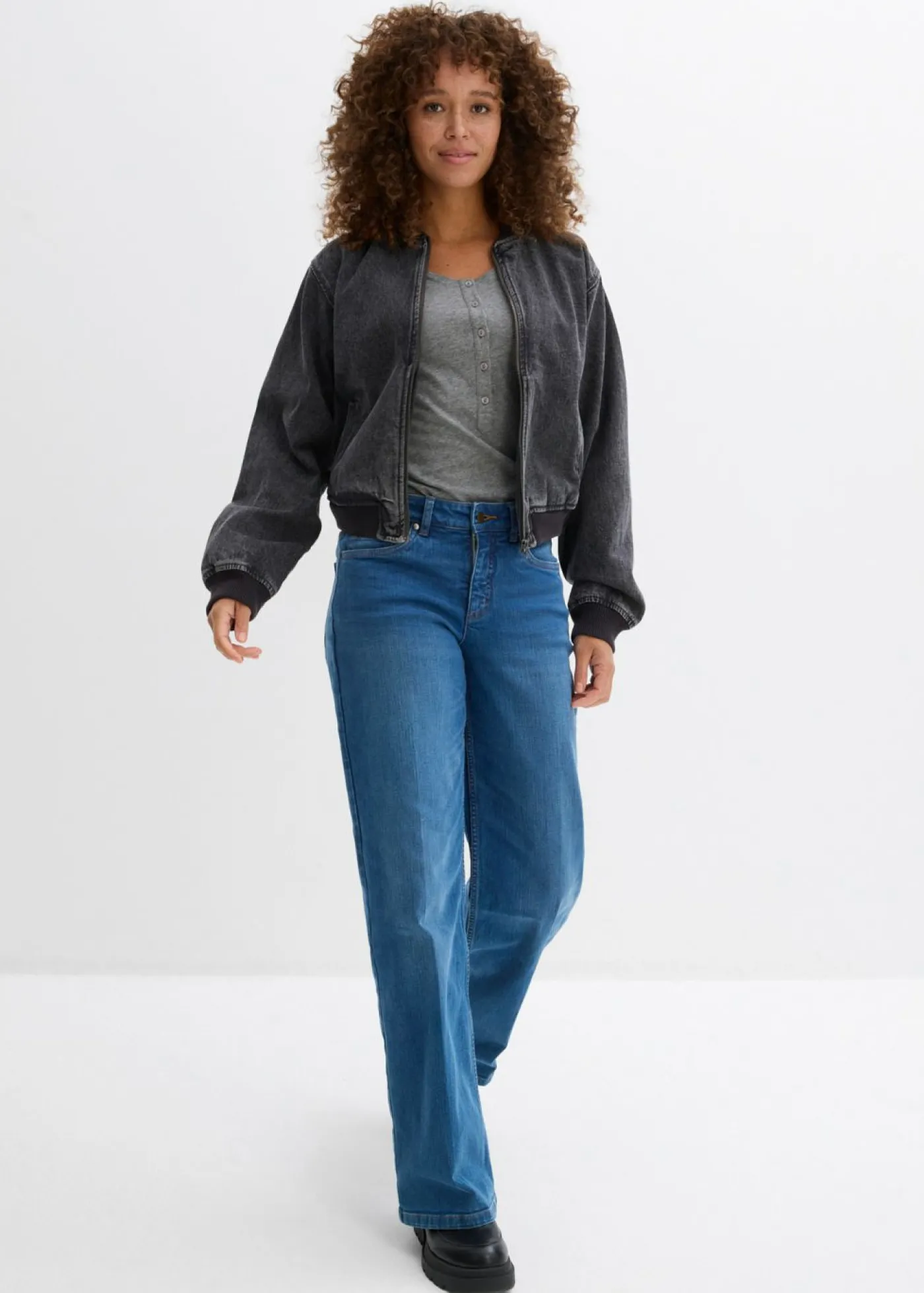 bonprix bonprix Camiseta con botones Gris jaspeado Sale