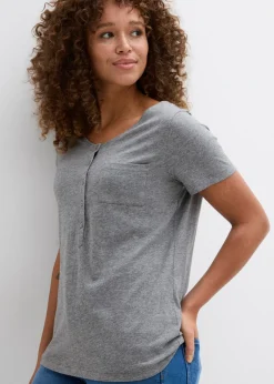 bonprix bonprix Camiseta con botones Gris jaspeado Sale