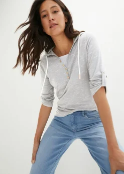 bonprix bonprix Camiseta con capucha Gris claro jaspeado Discount