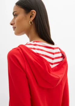bonprix bonprix Camiseta con capucha de algodón puro con mangas 3/4 fresa Online
