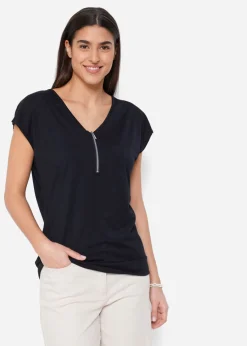 bonprix bonprix Camiseta con cremallera en el cuello Negro Clearance
