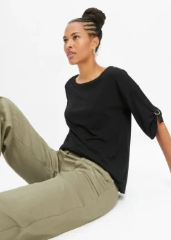 bonprix bonprix Camiseta con cuello barco Negro Clearance