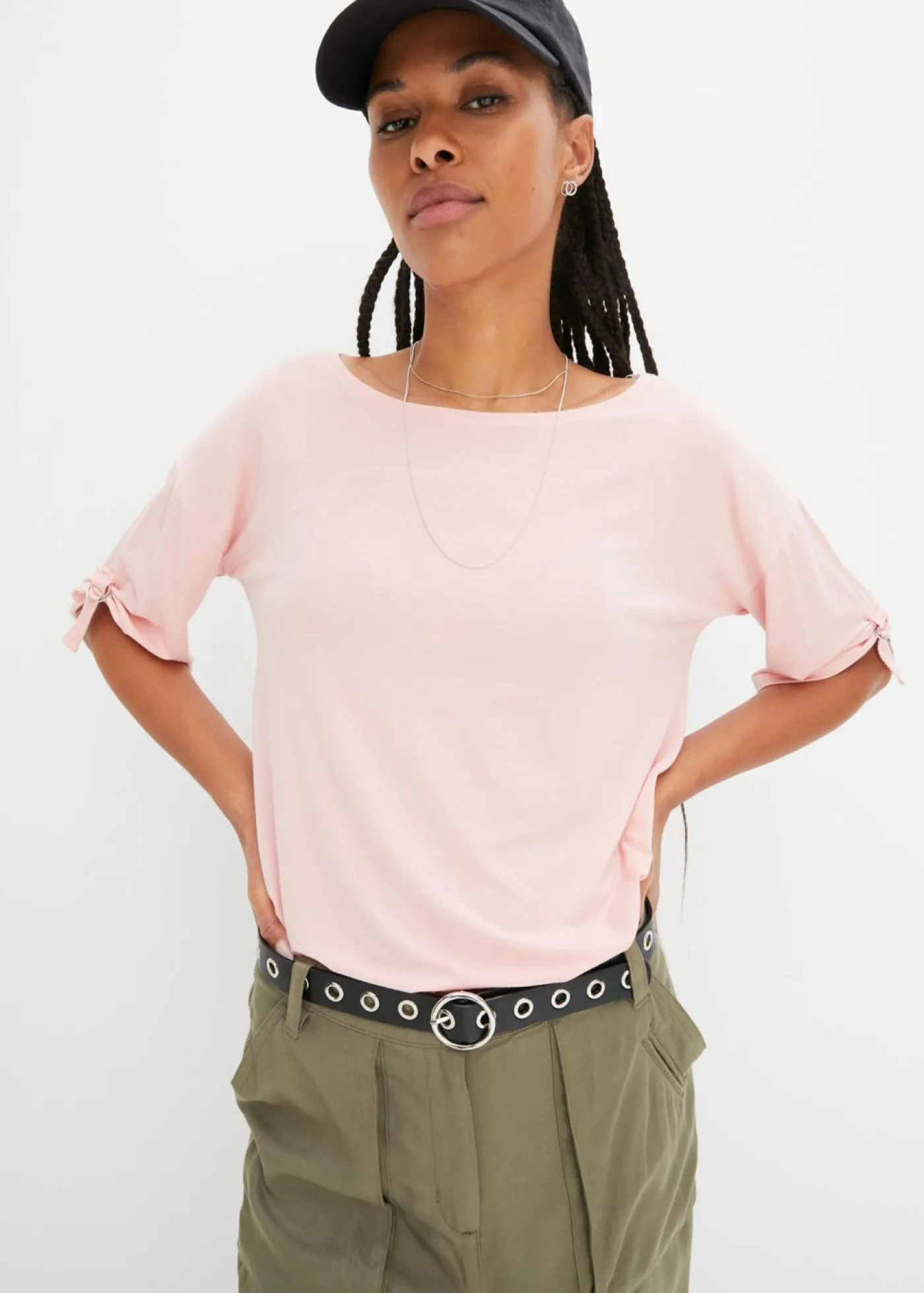 bonprix bonprix Camiseta con cuello barco rosa pastel Hot