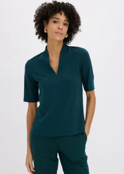 bonprix bonprix Camiseta con cuello chimenea Verde intenso Online