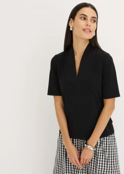 bonprix bonprix Camiseta con cuello chimenea Negro Online