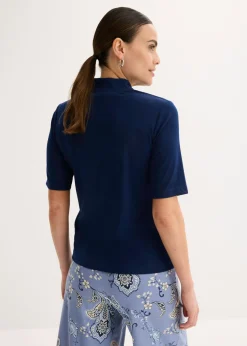 bonprix bonprix Camiseta con cuello chimenea Azul marino Outlet