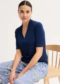 bonprix bonprix Camiseta con cuello chimenea Azul marino Outlet