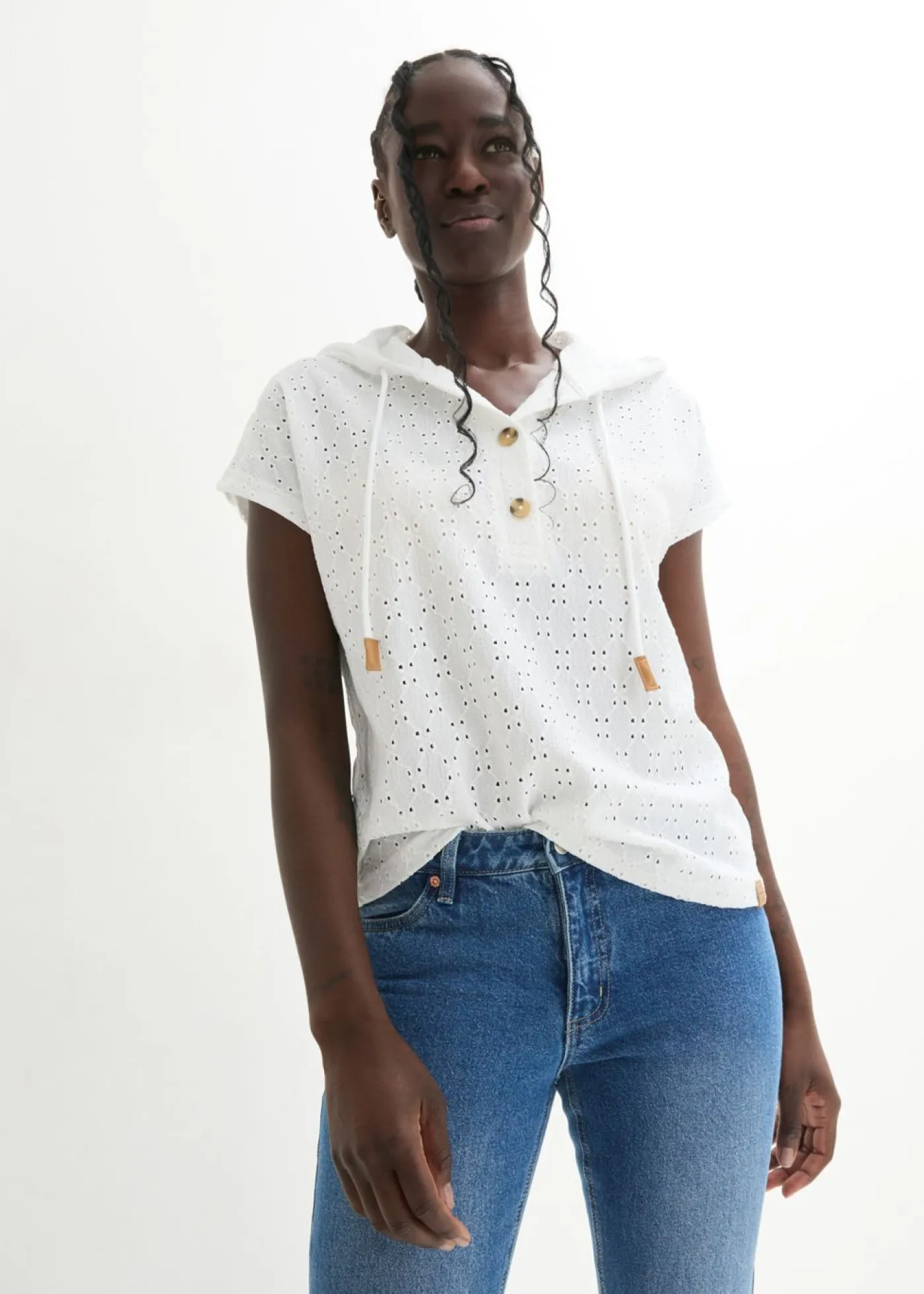 bonprix bonprix Camiseta con cuello henley Blanco New