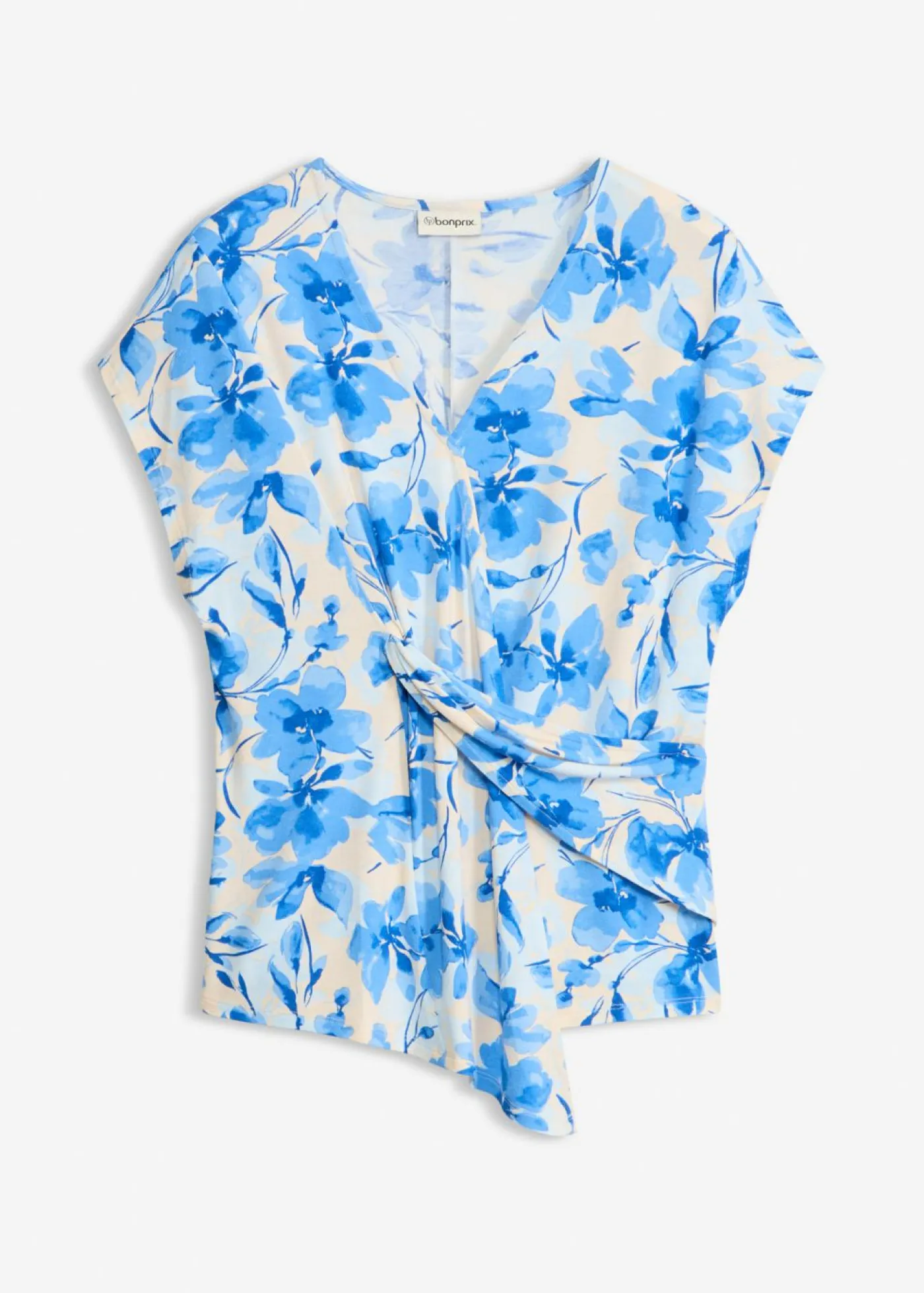 bonprix bonprix Camiseta con detalle de nudo Azul con flores Sale