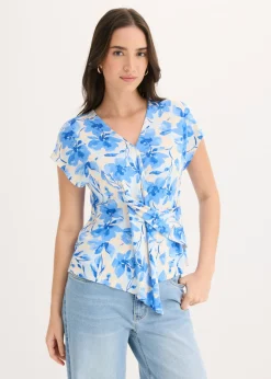 bonprix bonprix Camiseta con detalle de nudo Azul con flores Sale