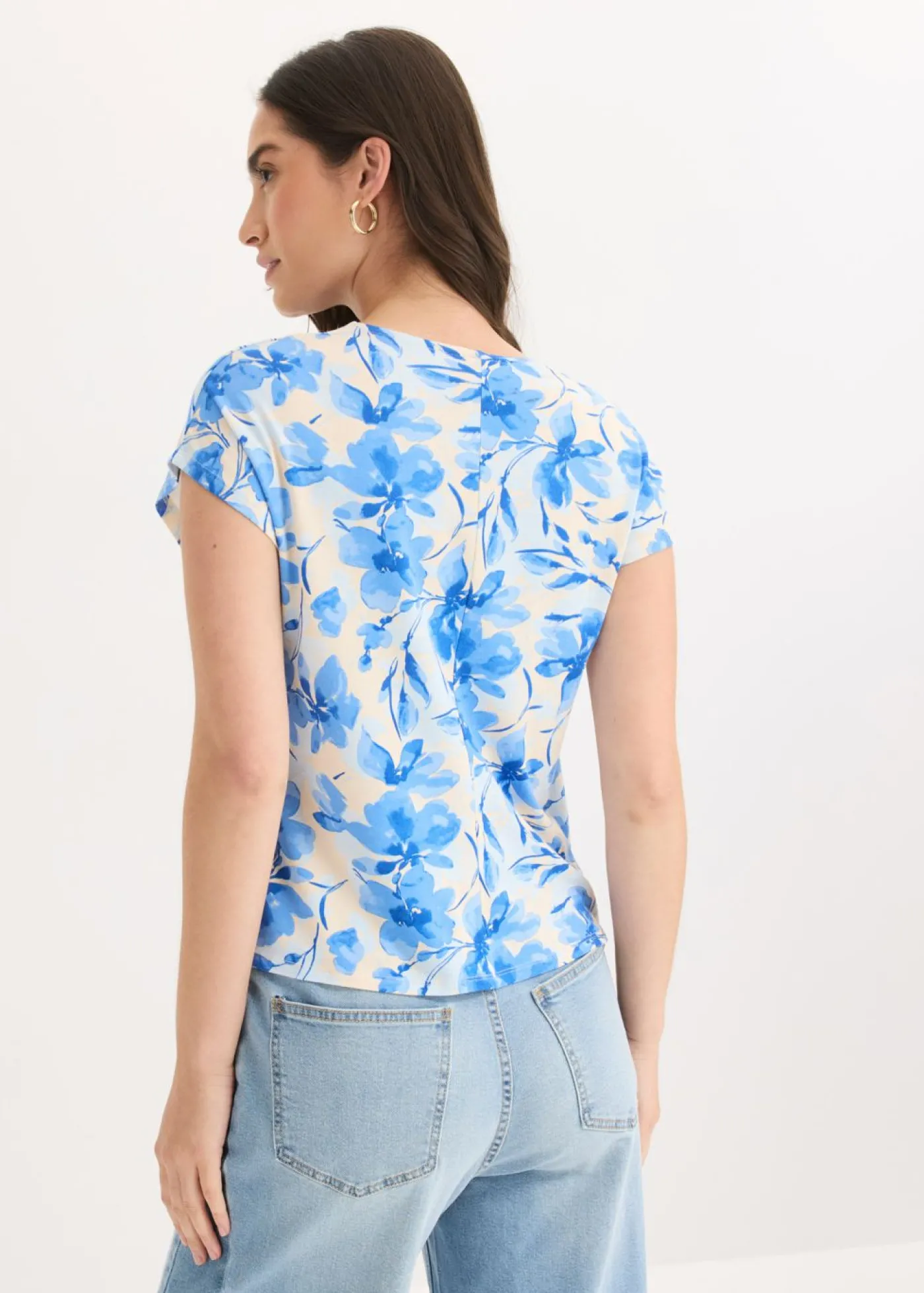 bonprix bonprix Camiseta con detalle de nudo Azul con flores Sale