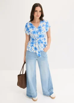 bonprix bonprix Camiseta con detalle de nudo Azul con flores Sale