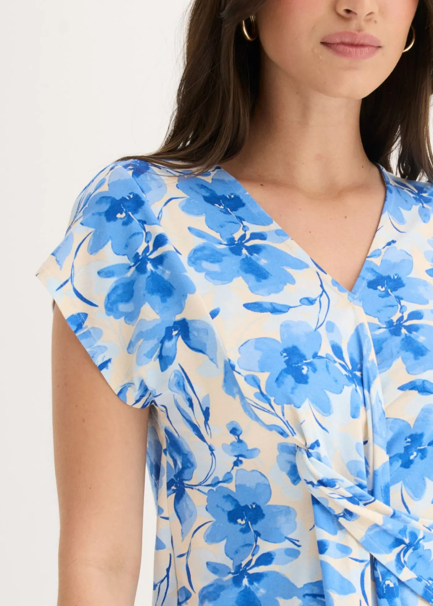 bonprix bonprix Camiseta con detalle de nudo Azul con flores Sale