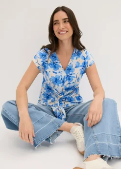 bonprix bonprix Camiseta con detalle de nudo Azul con flores Sale
