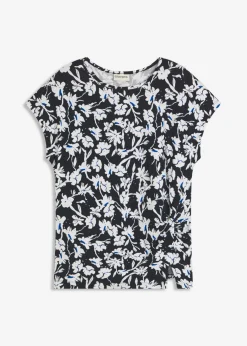 bonprix bonprix Camiseta con detalle de nudo Negro-blanco de flores