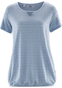 bonprix bonprix Camiseta con elástico y manga corta Añil con estampado gráfico
