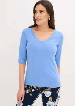 bonprix bonprix Camiseta con encaje azul provenzal New