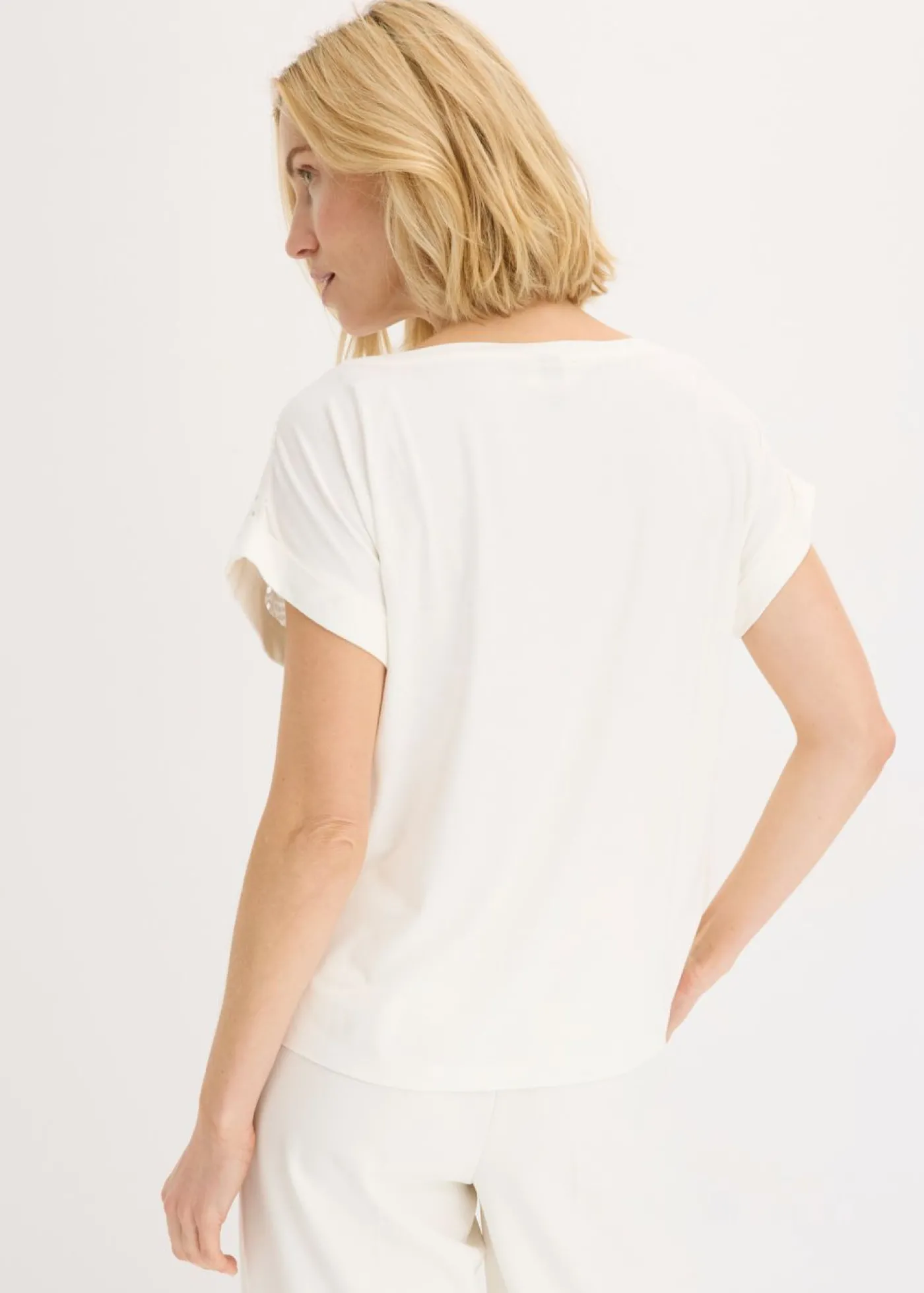 bonprix bonprix Camiseta con encaje calado Blanco lana Hot