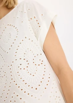 bonprix bonprix Camiseta con encaje calado Blanco lana Hot