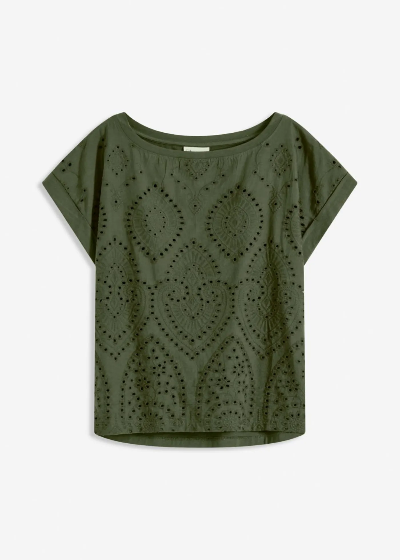 bonprix bonprix Camiseta con encaje calado caqui oscuro