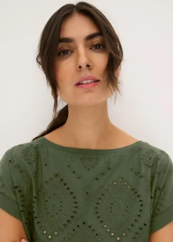 bonprix bonprix Camiseta con encaje calado caqui oscuro