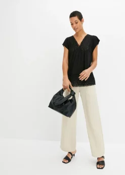 bonprix bonprix Camiseta con encaje en el escote Negro Discount