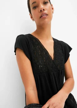 bonprix bonprix Camiseta con encaje en el escote Negro Discount