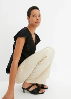 bonprix bonprix Camiseta con encaje en el escote Negro Discount