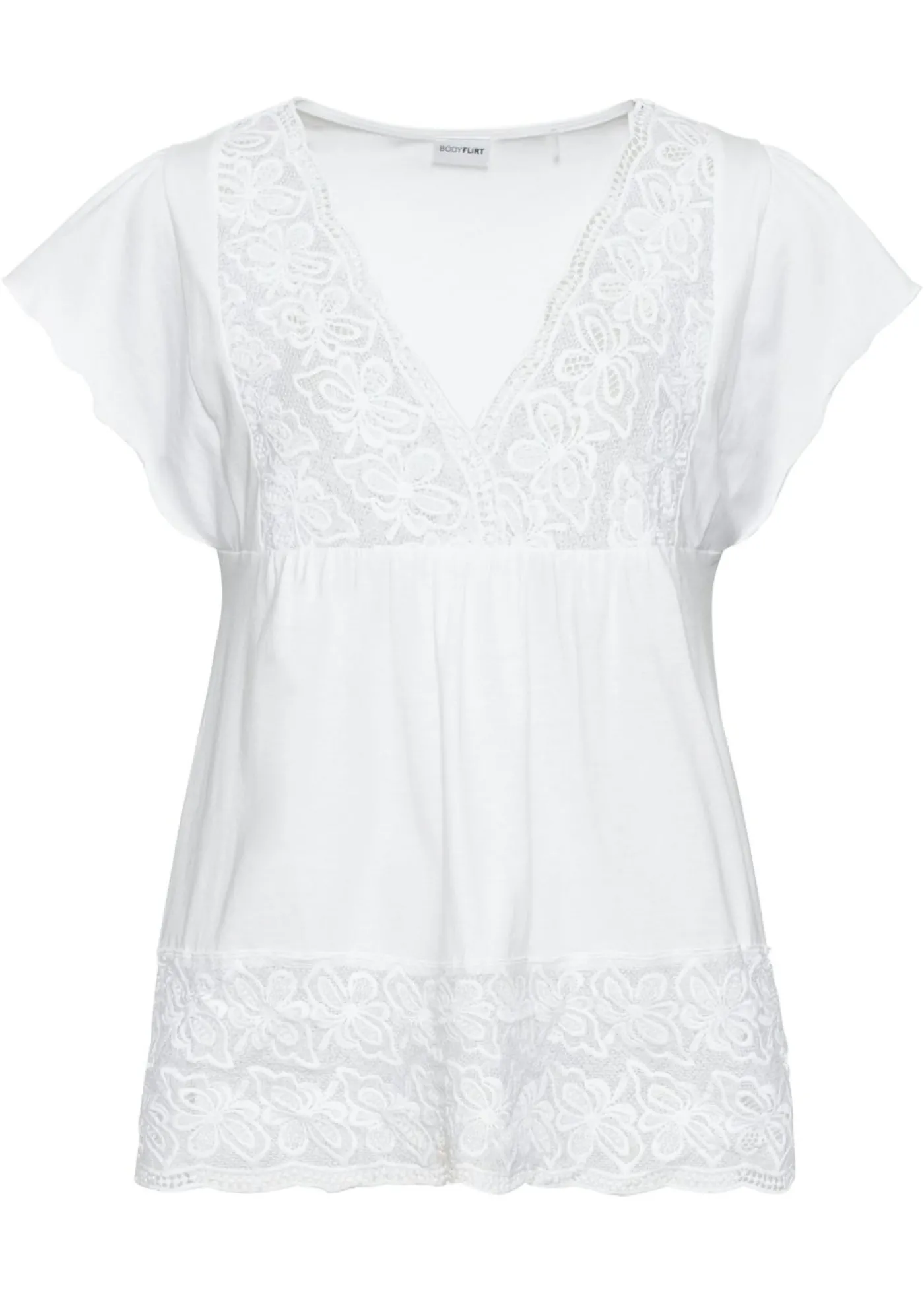 bonprix bonprix Camiseta con encaje en el escote Blanco Discount