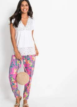 bonprix bonprix Camiseta con encaje en el escote Blanco Discount