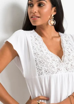 bonprix bonprix Camiseta con encaje en el escote Blanco Discount