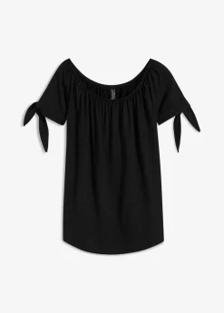 bonprix bonprix Camiseta con escote bañera y detalle de lazo Negro Hot