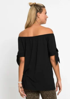 bonprix bonprix Camiseta con escote bañera y detalle de lazo Negro Hot