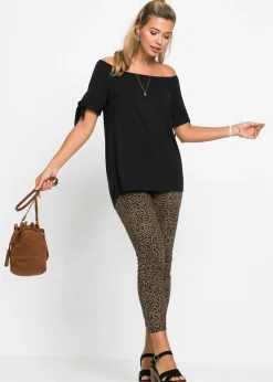 bonprix bonprix Camiseta con escote bañera y detalle de lazo Negro Hot