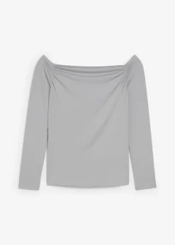bonprix bonprix Camiseta con escote bañera de punto ligero gris sombra Hot
