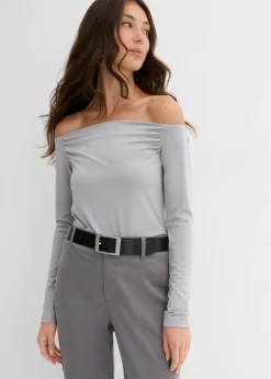 bonprix bonprix Camiseta con escote bañera de punto ligero gris sombra Hot