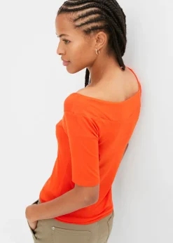 bonprix bonprix Camiseta con escote bañera en mezcla de viscosa naranja sangre Discount