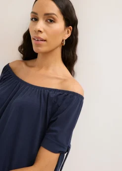 bonprix bonprix Camiseta con escote bañera y detalle de lazo Azul marino Clearance